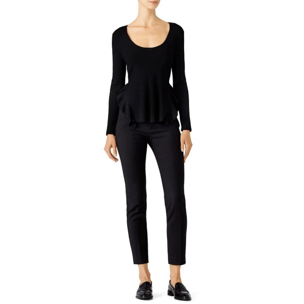 Opening Ceremony Black Side Flounce Knit Top Size Large Women's Scoop Neck